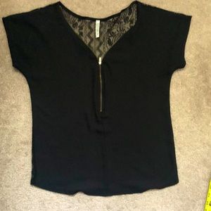 Black Zipper Blouse w/ Back Lace